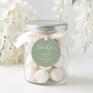 Sticker Rond Minimalist Elegant Sage Green Thank You Wedding