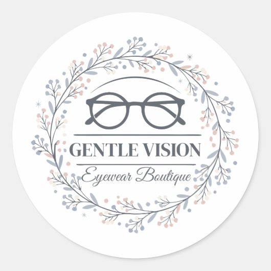 Sticker Rond Minimalist Flowers Around Reading Glasses Design (Devant)