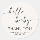 Sticker Rond Minimalist Hello Baby Baby Shower (Devant)