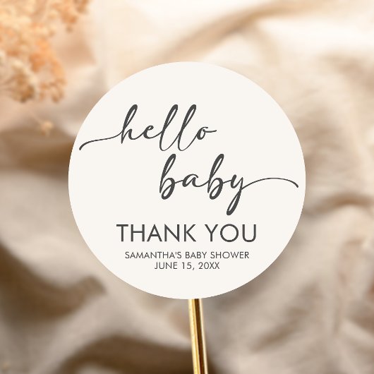 Sticker Rond Minimalist Hello Baby Baby Shower