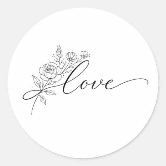 Sticker Rond Minimalist Love Floral Line Art (Devant)