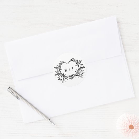 Sticker Rond Minimalist Monogram Calligraphy Crest Wedding (Enveloppe)