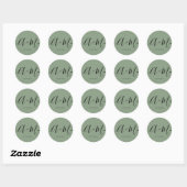 Sticker Rond Minimalist Monogram Script Custom green Wedding (Feuille)