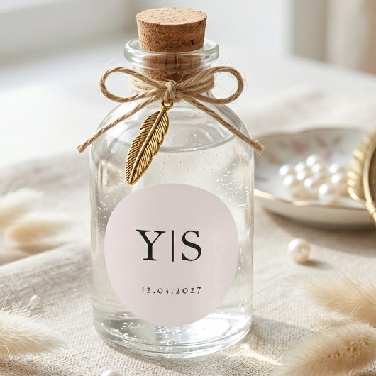 Sticker Rond Minimalist Monogram Wedding Personalized Initials 