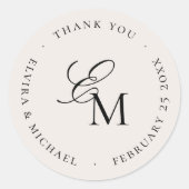 Sticker Rond Minimalist Monogram Wedding Thank You Favor (Devant)