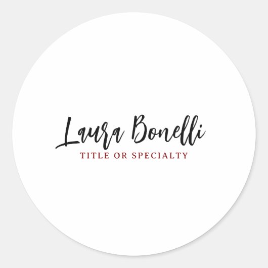 Sticker Rond Minimalist Professional Handwrite Plain Name Title (Devant)