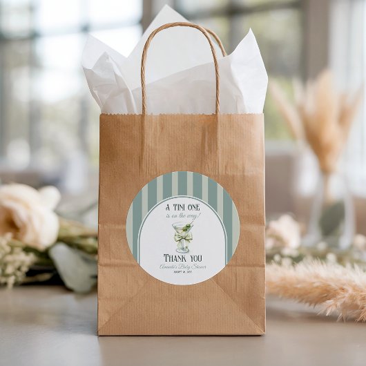 Sticker Rond Minimalist Retro Bow Tini One Martini Baby Shower