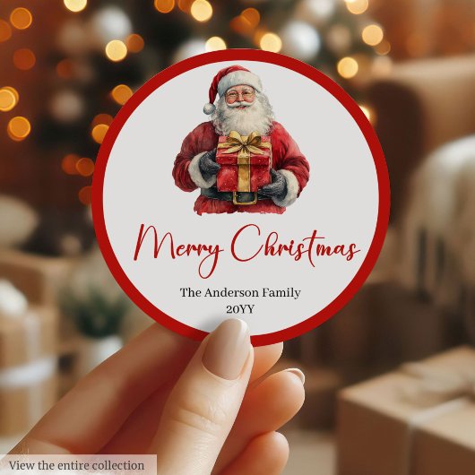 Sticker Rond Minimalist Santa Claus Modern Christmas Label