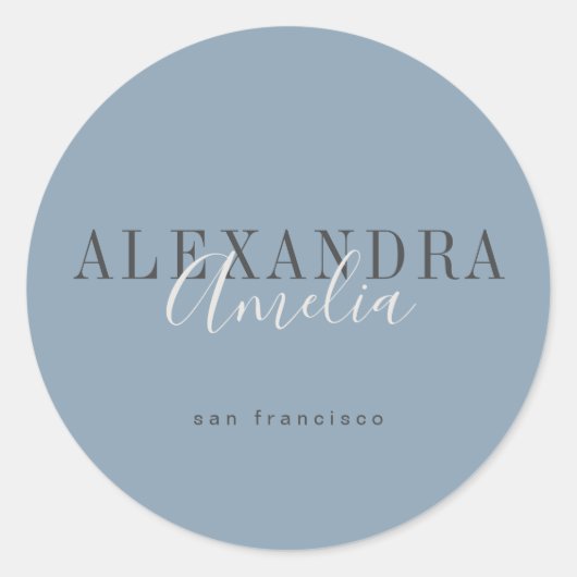 Sticker Rond Minimalist Script Boho Dusty Blue Custom Business (Devant)