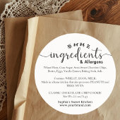Sticker Rond Minimalist Script Ingredient Allergen Bakery