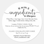 Sticker Rond Minimalist Script Ingredient Allergen Bakery (Devant)
