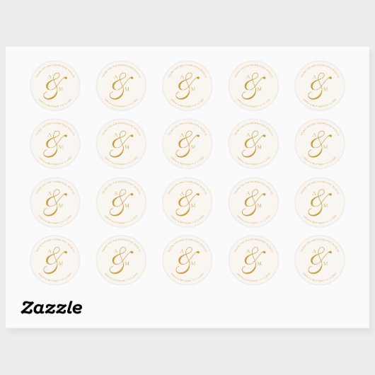 Sticker Rond Minimalist Script Monogram Wedding White (Feuille)