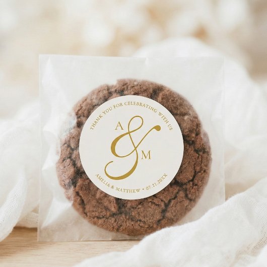 Sticker Rond Minimalist Script Monogram Wedding White