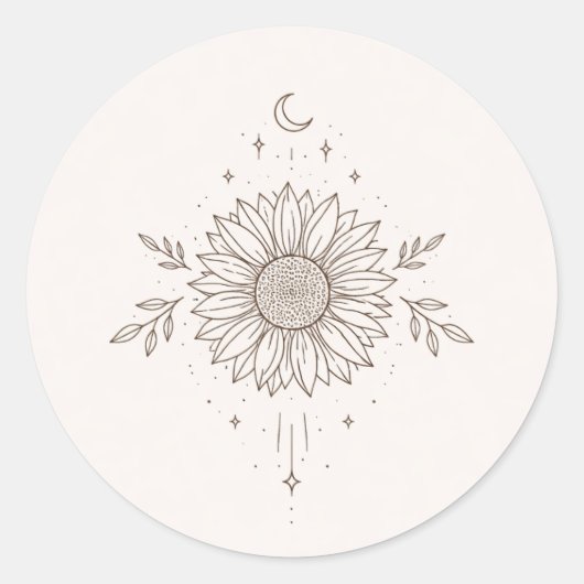 Sticker Rond Minimalist Sunflower & Moon Design (Devant)