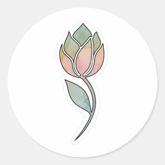 Sticker Rond Minimalist Watercolor Floral Art | Gentle Budding