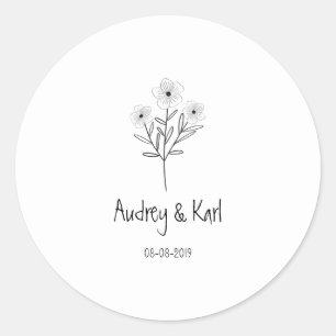 Sticker Rond Minimalist Wildflowers Wedding Monogram Design