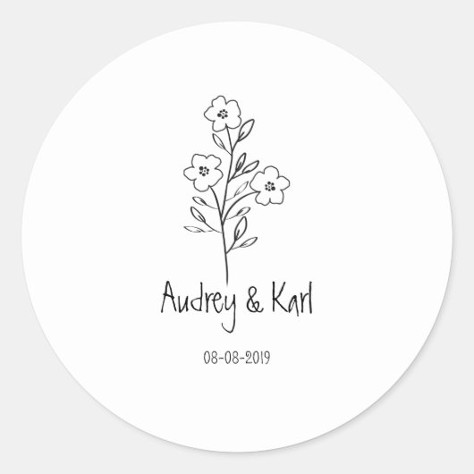 Sticker Rond Minimalist Wildflowers Wedding Monogram Design (Devant)