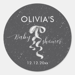 Sticker Rond Minimaliste Arc Argenté Bébé Shower d'Hiver Neige 