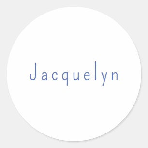 Sticker Rond Minimaliste Blanc Bleu Plaine Élégant Nom moderne