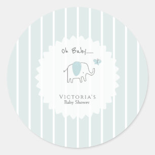 Sticker Rond Minimaliste Bleu Poussiéreux Oh Bébé Éléphant Baby