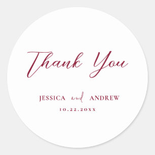 Sticker Rond Minimaliste Bourgogne Rouge & Blanc Simple Mariage