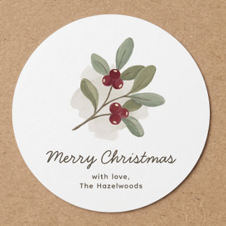 Sticker Rond Minimaliste Élégant Baie de Noël Aquarelle