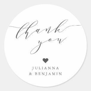 Sticker Rond Minimaliste Élégant Coeur Personnalisé Merci blanc