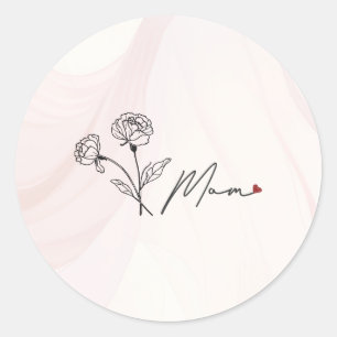 Sticker Rond Minimaliste Élégant Fleur Maman 