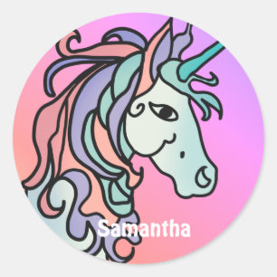 Sticker Rond minimaliste émotionnel et belle licorne
