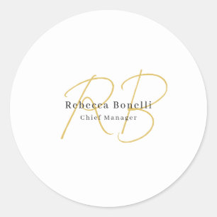Sticker Rond Minimaliste Exclusif Moderne Monogramme Couleur Or