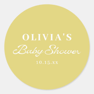 Sticker Rond Minimaliste Jaune Rétro Écriture Baby Shower Perso
