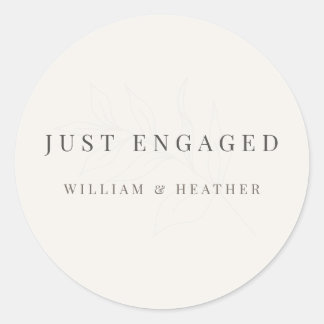 Sticker Rond Minimaliste 'Just Engaged' Botanique Blanc Chaud