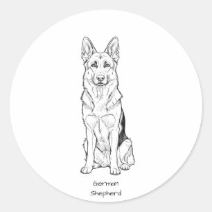 Sticker Rond Minimaliste Ligne d'Art de Chien de Berger Alleman