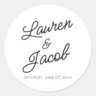Sticker Rond Minimaliste minimaliste moderne Mariage noir et bl