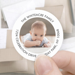Sticker Rond minimaliste moderne - Black & White Adresse de ret
