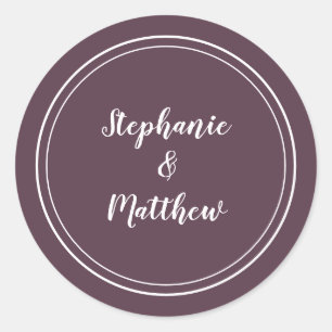 Sticker Rond Minimaliste moderne violet Mariage marié Groom Fav