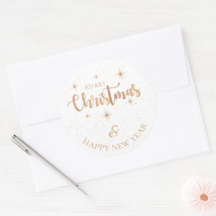 Sticker Rond Minimaliste Or Joyeux Noël et Bonne Année