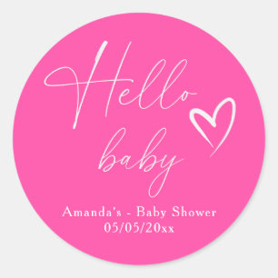 Sticker Rond Minimaliste Simple Rose Bonjour Bébé