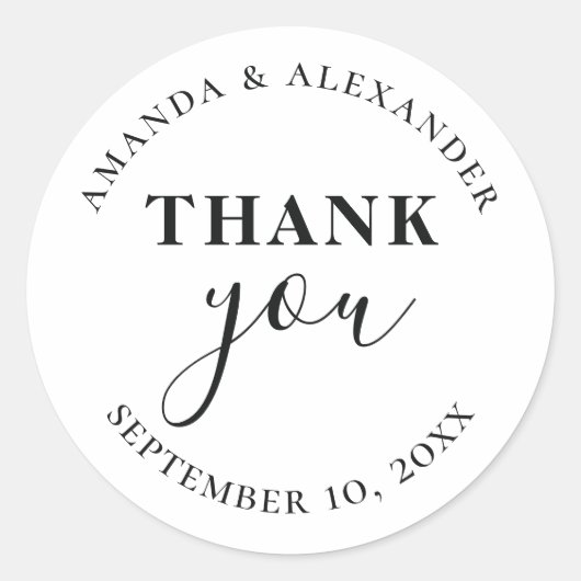 Sticker Rond Minimaliste simple typographie mariage merci (Devant)