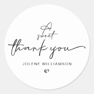 Sticker Rond Minimaliste Un doux merci Noir et Blanc