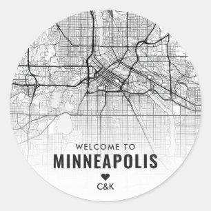 Sticker Rond Minneapolis, Minnesota City Map   Bienvenue Mariag