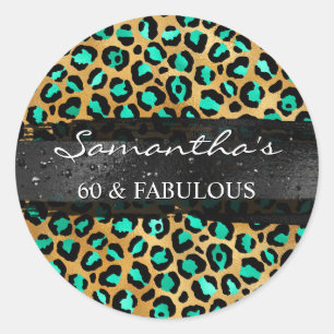 Sticker Rond Mint et léopard à feuille d'or 60 & Fabuleux