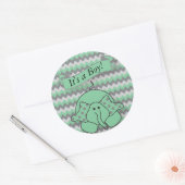 Sticker Rond Mint Green et Grey Chevron Baby Elephant (Enveloppe)