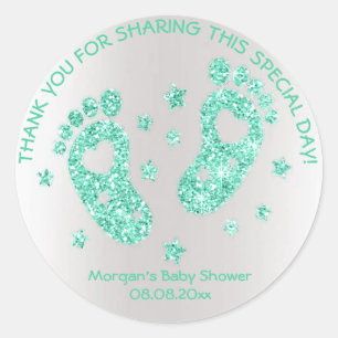 Sticker Rond Mint Green Parties scintillant Pieds Baby shower F