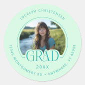 Sticker Rond Mint Green Photo Address Graduate Envelope Seal (Devant)