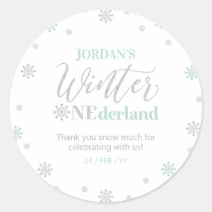 Sticker Rond Mint Silver Winter onderland Merci neige beaucoup