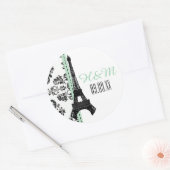 Sticker Rond MINT VERT Monogramme Damask Tour Eiffel Mariage (Enveloppe)