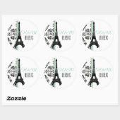 Sticker Rond MINT VERT Monogramme Damask Tour Eiffel Mariage (Feuille)