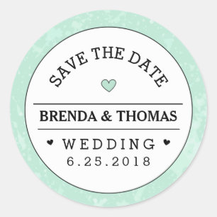 Sticker Rond Mint Vert Noir & Blanc Mariage Enregistrer la date