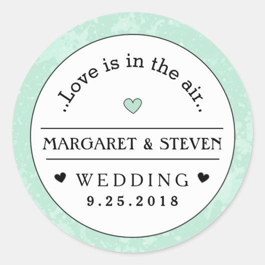 Sticker Rond Mint Vert noir & blanc Mariage Personnalisé Noms A (Devant)